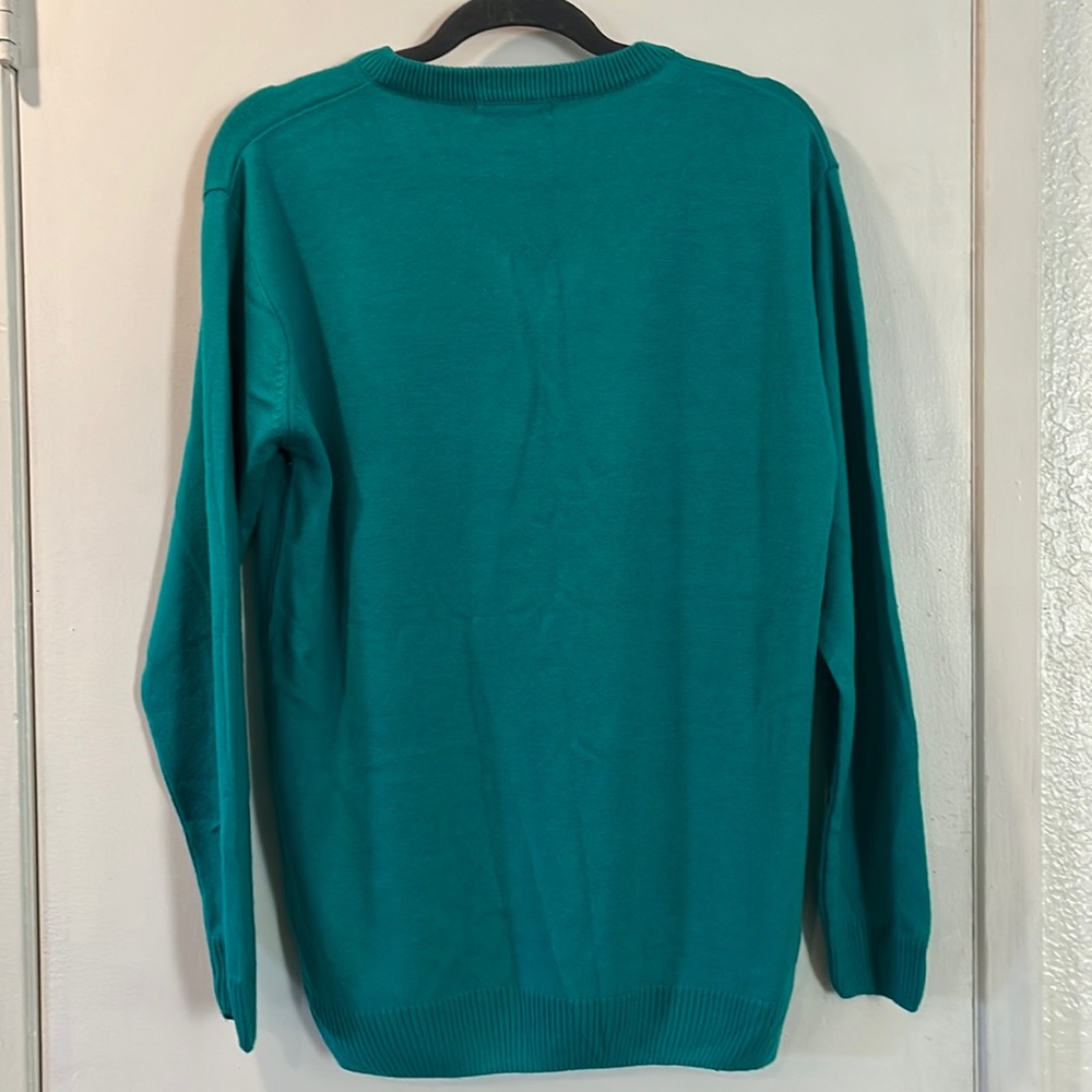 Meghan LA Men's V-Neck Sweater in Teal - Picture 2 of 4